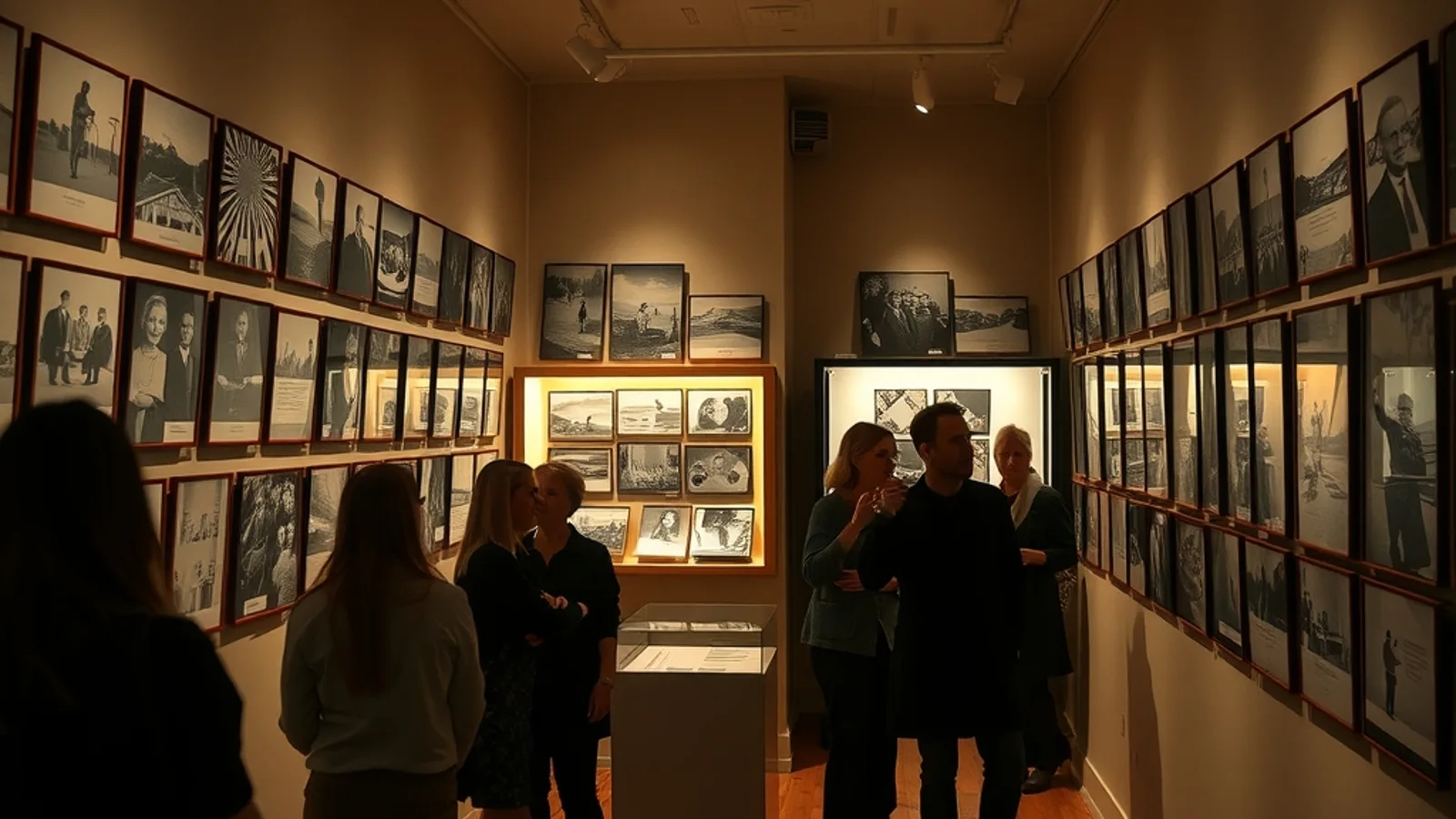 Enterijer izložbenog prostora u Muzeju devedesetih sa fotografijama na zidovima
