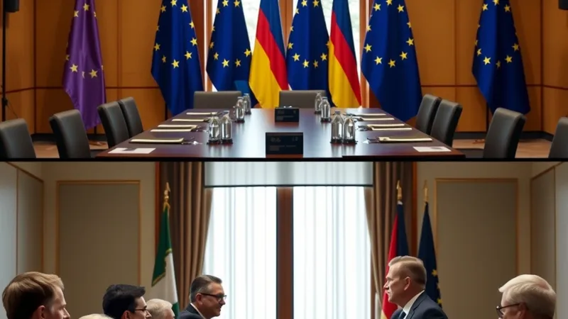 Diplomatski sastanak sa zastavama Evropske unije u pozadini